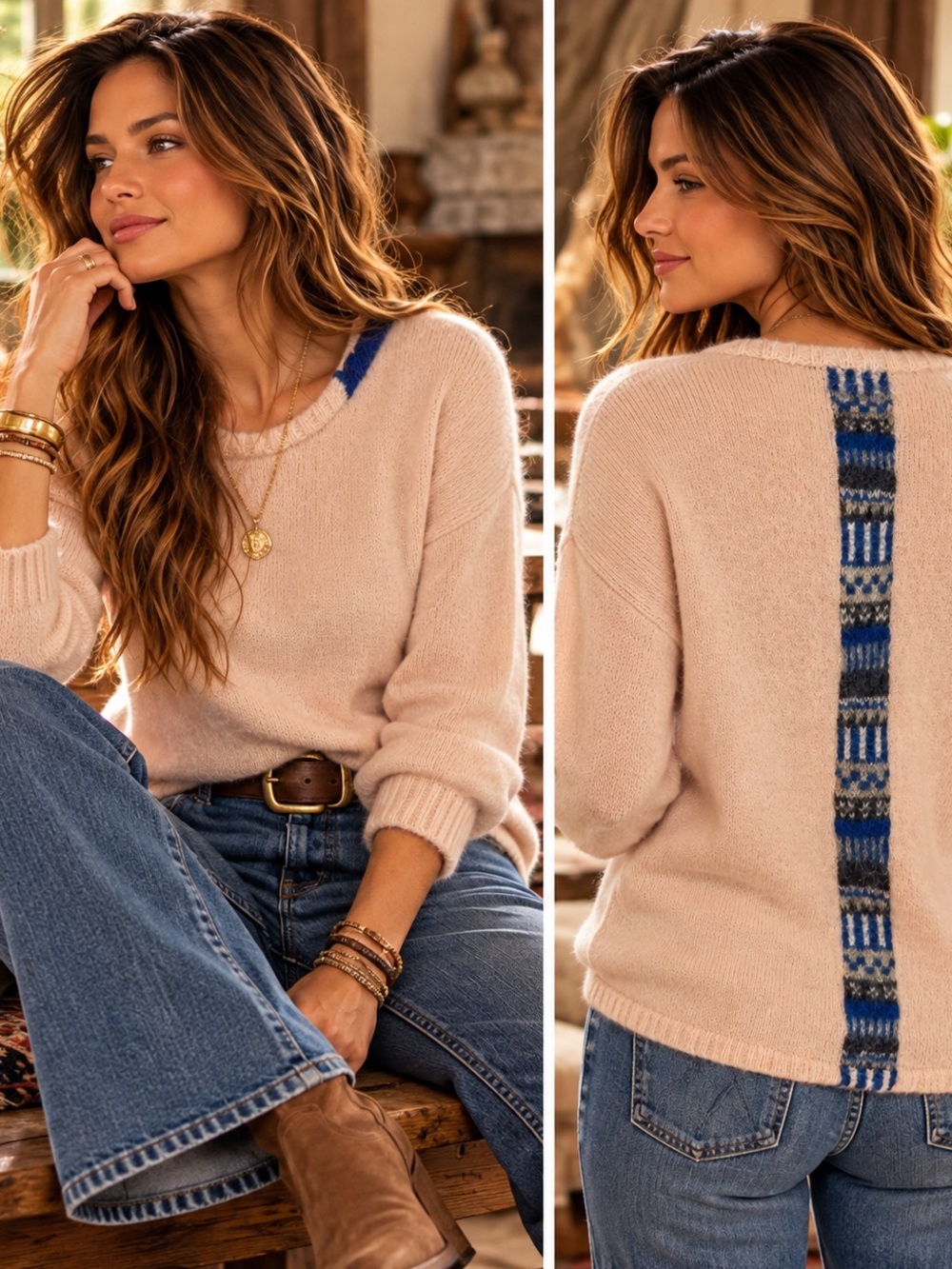 Chiri 100% Baby Alpaca Sweater Womens S Pink Geometric Stripe Peru Boho